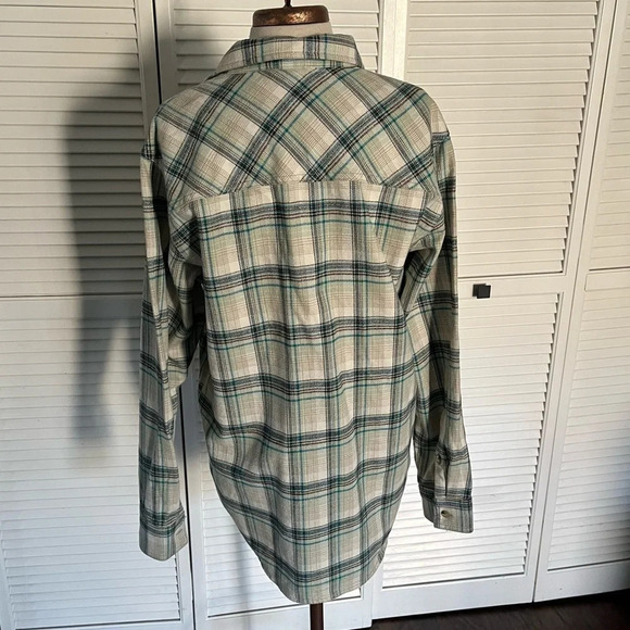 TNA Plaid Oversized Shirt button front flannel Fiona cream brown blue medium - Picture 4 of 13